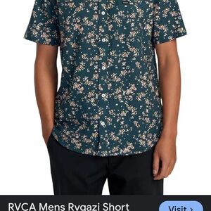 RVCA Men's Floral Button Down Shirt - Dark Green